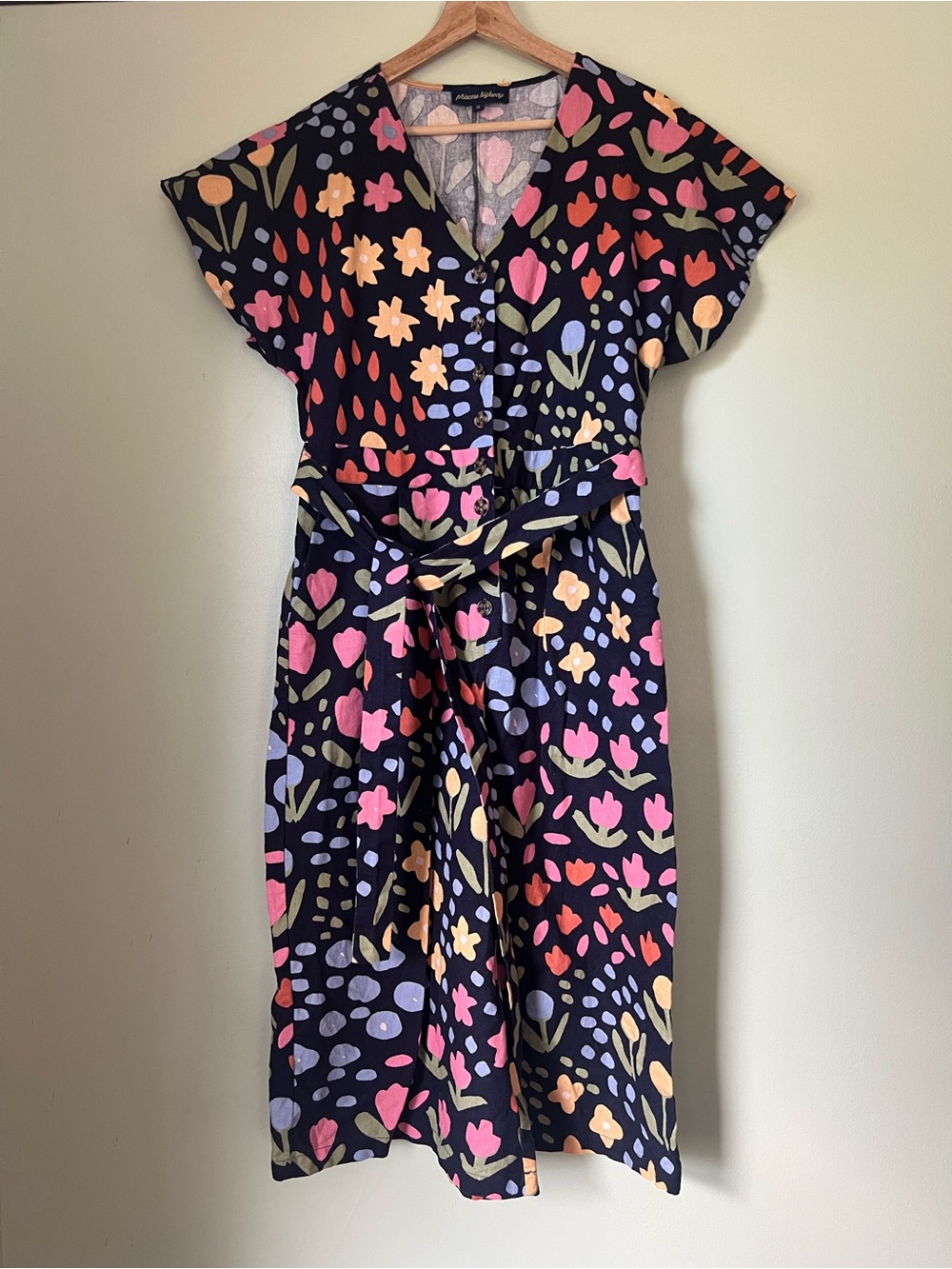 Princess Highway Navy Floral Tie-Waist Jumpsuit with Multicolor Prints